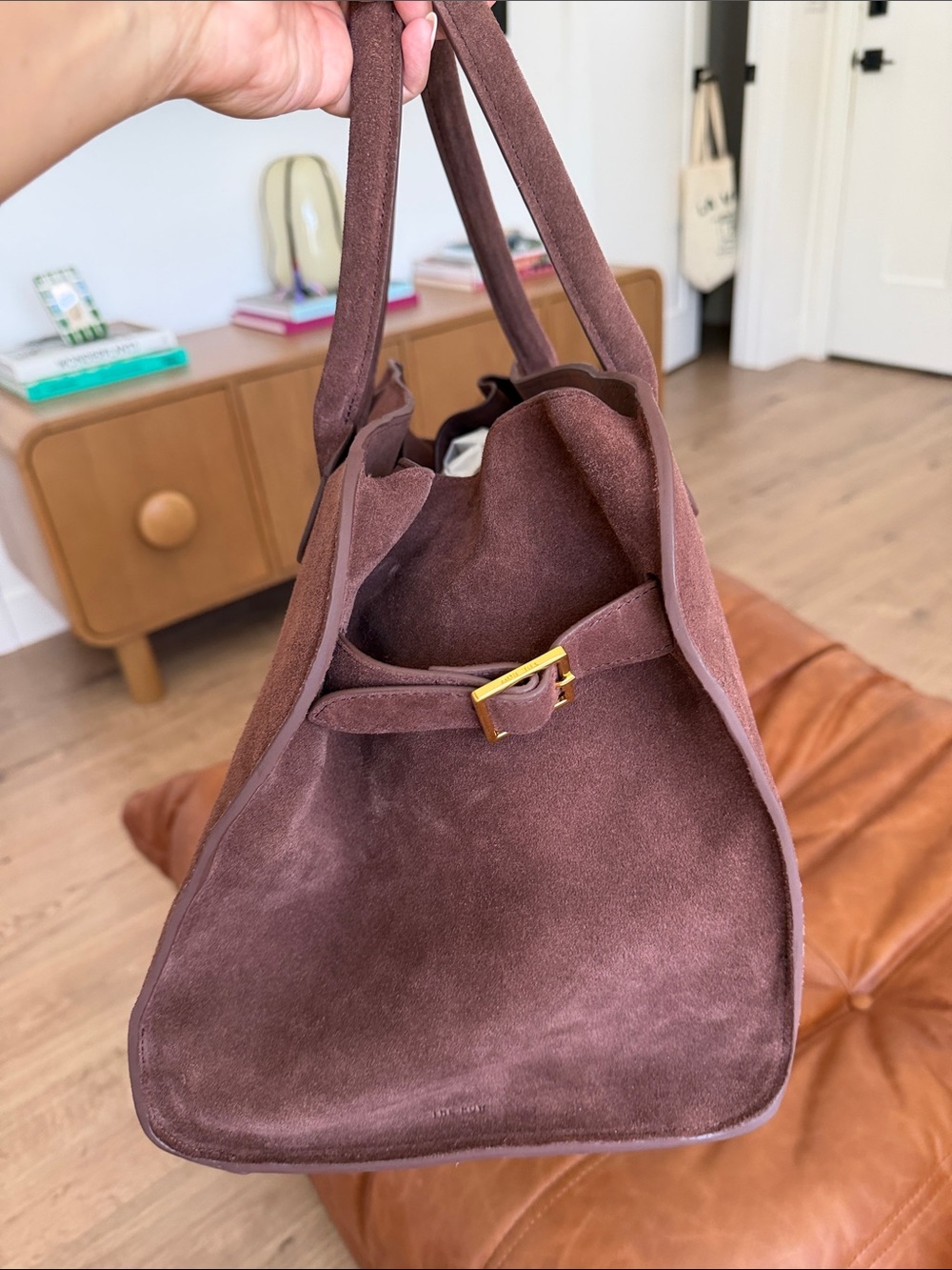 Brown Suede Tote Handbag